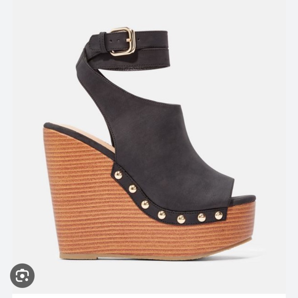 Black Platform Studded Suede Wedges